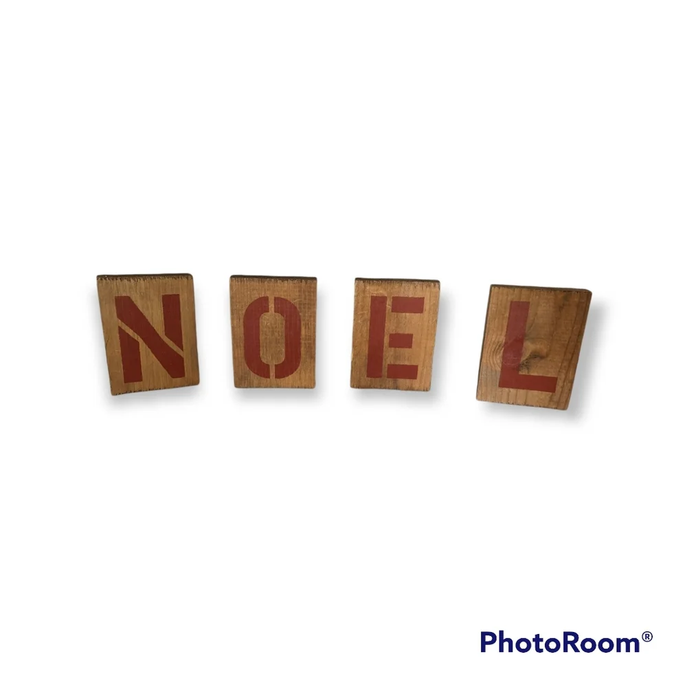 Handmade Double Sided Painted Wood Noel/Joy Christmas Decorations
